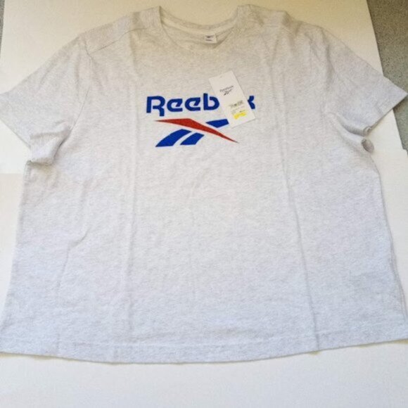 Reebok Classics Logo Cropped  Fit Tee White Melange Colour Women's Size 2X - Picture 6 of 8